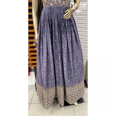 Purple Chinon and Net Anarkali Suit