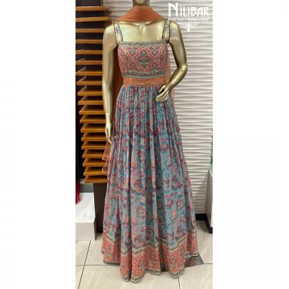 Peach Georgette and Net Anarkali Suit