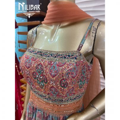 Peach Georgette and Net Anarkali Suit