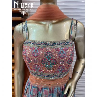 Peach Georgette and Net Anarkali Suit