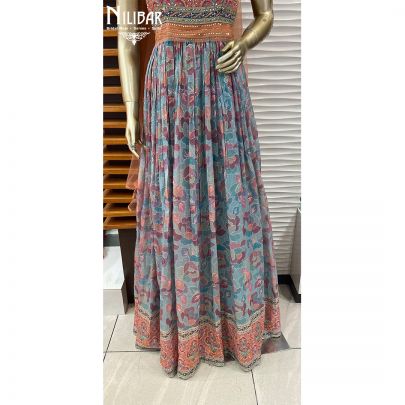 Peach Georgette and Net Anarkali Suit