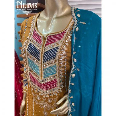 Pine Green Chinon Anarkali Suit