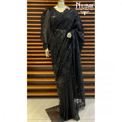 Black Net Saree