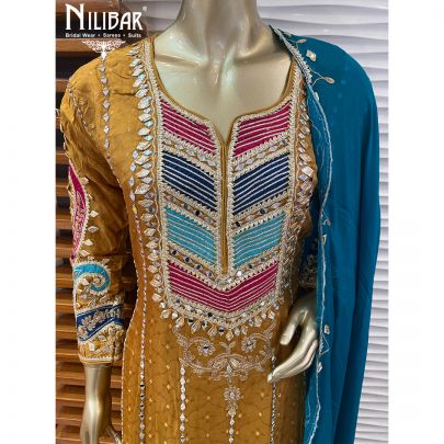 Pine Green Chinon Anarkali Suit