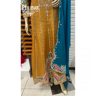 Pine Green Chinon Anarkali Suit