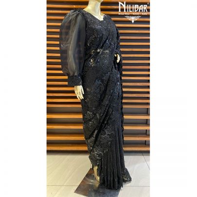 Black Net Saree