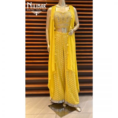 Yellow Georgette Indo Western Set