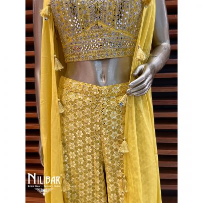 Yellow Georgette Indo Western Set