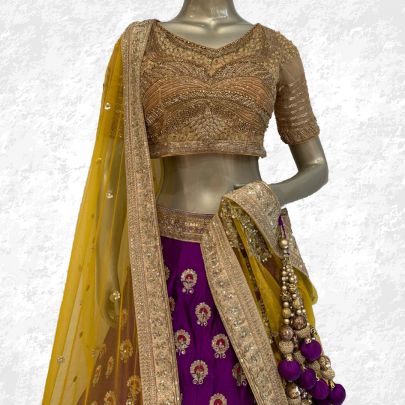 Purple and Yellow Silk Lehenga