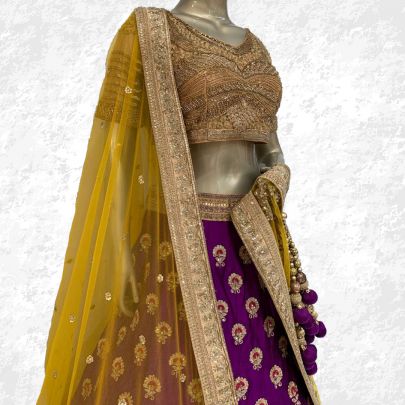 Purple and Yellow Silk Lehenga