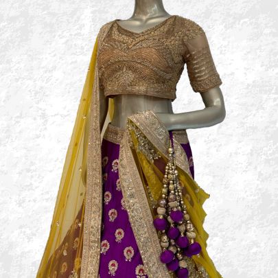 Purple and Yellow Silk Lehenga