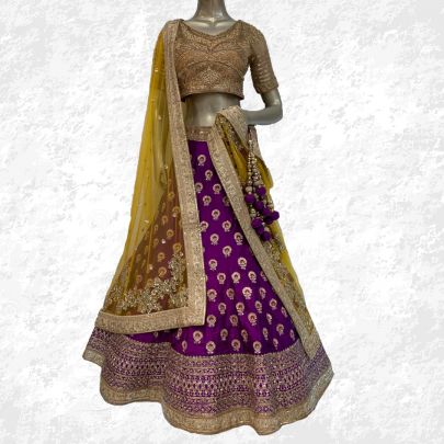Purple and Yellow Silk Lehenga