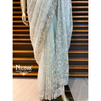 Powder Blue Organza Saree