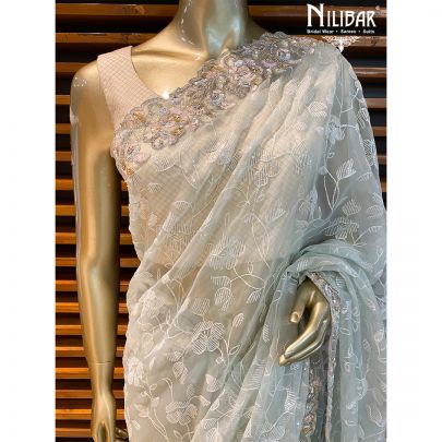 Powder Blue Organza Saree