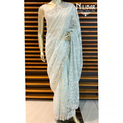 Powder Blue Organza Saree