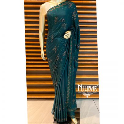 Bottle Green Satin Saree