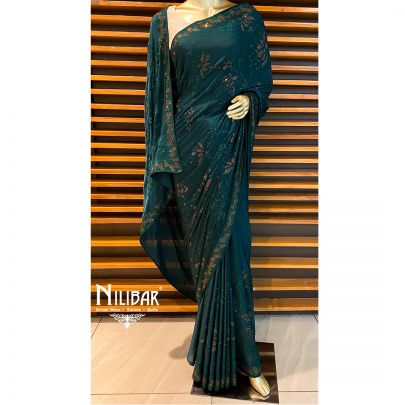 Bottle Green Satin Saree