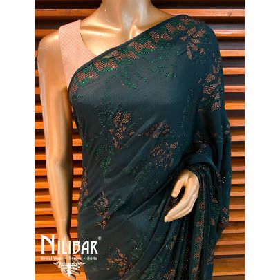 Bottle Green Satin Saree