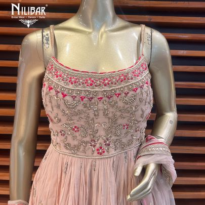 Peach Georgette Long Peplum Suit