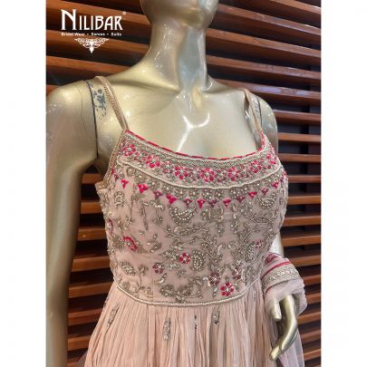 Peach Georgette Long Peplum Suit