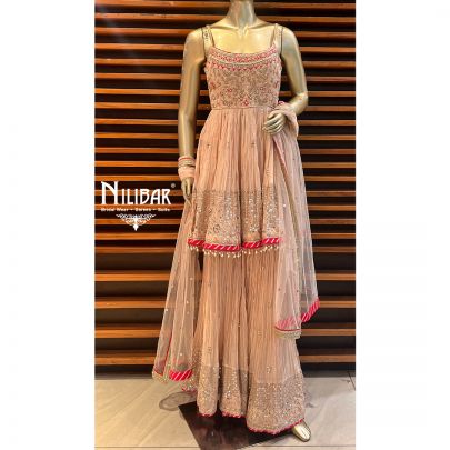 Peach Georgette Long Peplum Suit