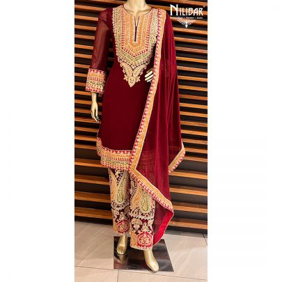 Mehroon Georgette Pant Suit