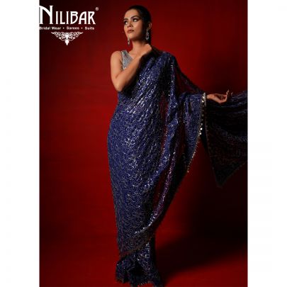 Pure Royal Blue Georgette Saree