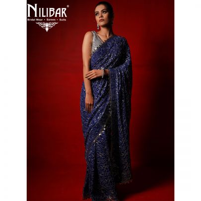 Pure Royal Blue Georgette Saree