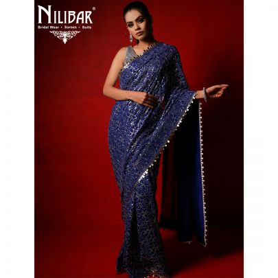 Pure Royal Blue Georgette Saree
