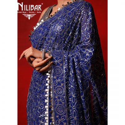 Pure Royal Blue Georgette Saree