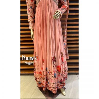 Peach Chinon and Net Anarkali Suit