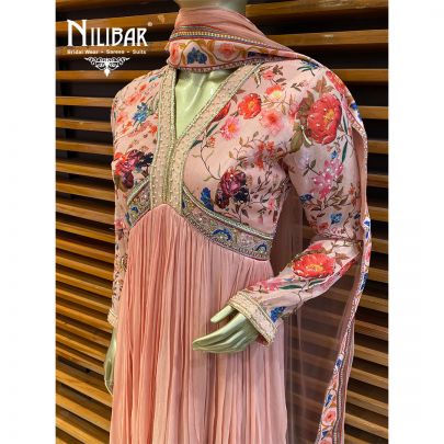 Peach Chinon and Net Anarkali Suit