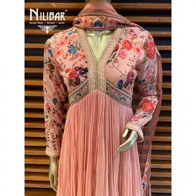 Peach Chinon and Net Anarkali Suit