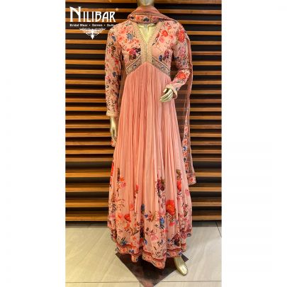 Peach Chinon and Net Anarkali Suit