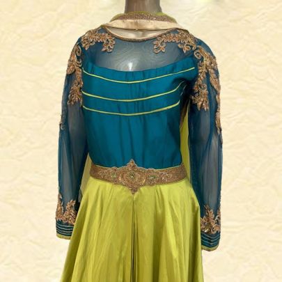 Emerald Green and Ochre Yellow Anarkali Suit