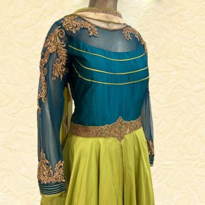 Emerald Green and Ochre Yellow Anarkali Suit