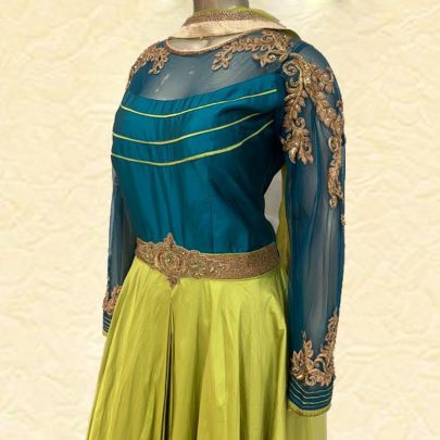 Emerald Green and Ochre Yellow Anarkali Suit