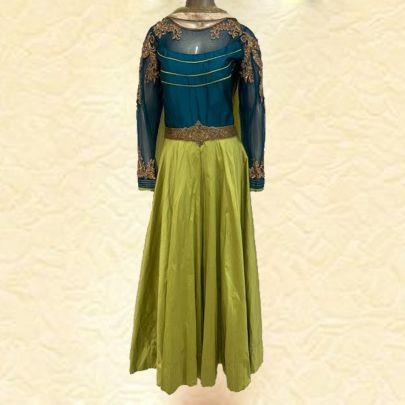 Emerald Green and Ochre Yellow Anarkali Suit
