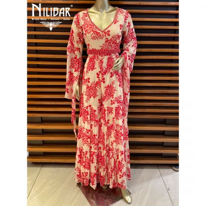 Cream White and Red Georgette  Floral Jumpsuit