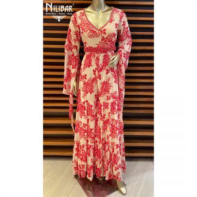 Cream White and Red Georgette  Floral Jumpsuit