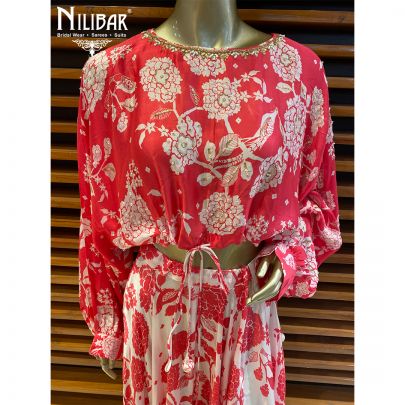 Punch Pink Satin Floral Co-ord Set