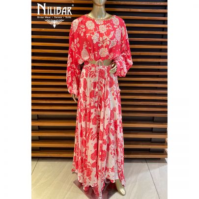 Punch Pink Satin Floral Co-ord Set