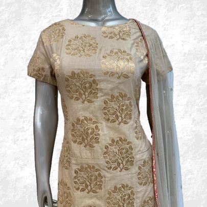 Fawn Banarasi Silk Dress