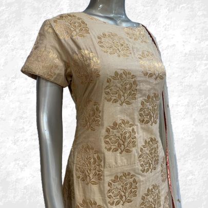 Fawn Banarasi Silk Dress