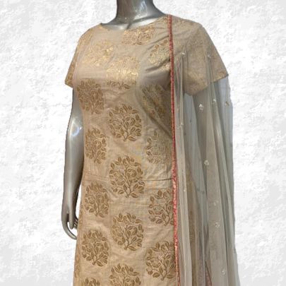 Fawn Banarasi Silk Dress