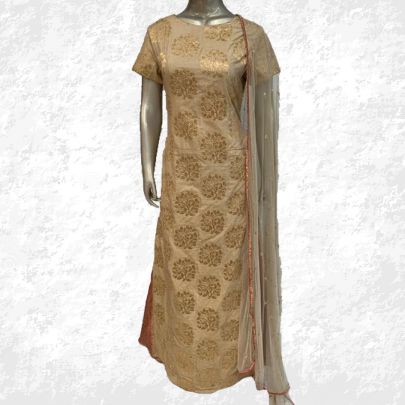 Fawn Banarasi Silk Dress