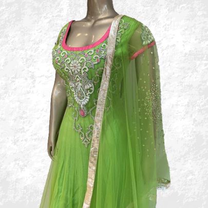Parrot Green Anarkali Suit
