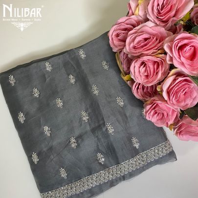 Gray Organza Unstitched Suit