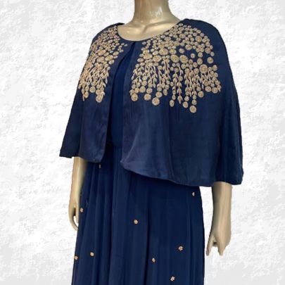 Navy Blue Cape Style Dress