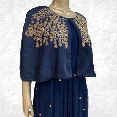 Navy Blue Cape Style Dress
